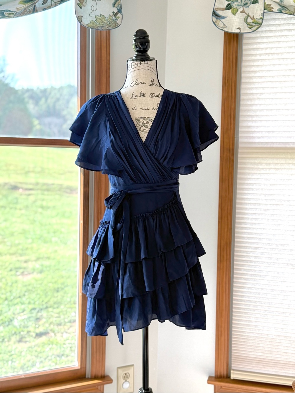 Double Zero Navy Ruffle Wrap Mini Dress